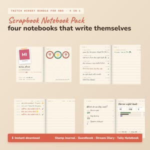 Scrapbook-Notizbuch-Paket – 4 Twitch-Widgets für OBS | Treuestempel-Journal, Gästebuch, Stream-Tagebuch, Umfrage | Gemütliches Handschrift-Bundle