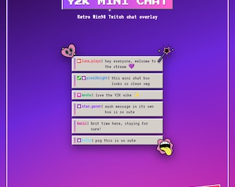 Mini Chat Box Y2K para Twitch | Widget de Chat Animado Retrô do Windows 98 | Sem StreamElements | Chat Boxes Pixel Fofos para OBS Streamlabs Kick