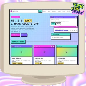 Retro UI Website Template | Bold Y2K Portfolio + Link in Bio | 7-Page HTML CSS | Editable No-Code | Responsive Creative Web Theme