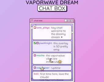 Sobreposição de caixa de bate-papo Vaporwave para Twitch | Widget de bate-papo animado em tons pastel sem StreamElements OBS Sobreposição fofa para transmissão no Windows 98