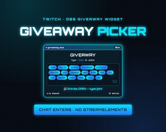 Neon Twitch Giveaway Picker Widget | Chat Raffle Overlay | No StreamElements OBS Browser Source | Animated Winner Picker | Cyan Glow