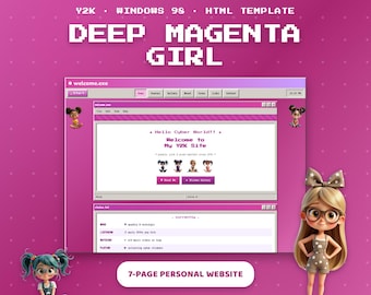 Girl Y2K Website Template | Win98 HTML Personal Site | 7 Pages Cute Blog Link in Bio | Editable No Coding Neocities