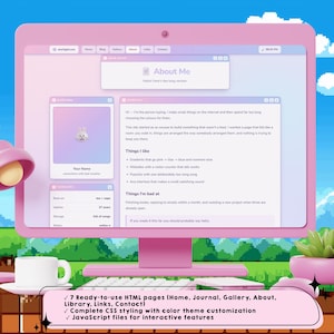 Y2K Desktop Website Template HTML CSS | Pastel Blog Layout 7 Pages | Aesthetic Personal Site, Kawaii Portfolio, Journal | Digital Download