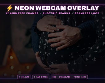 Webcam Overlay Animated Neon Electric Border 12 Facecam Frames Twitch OBS Streamlabs RGB Glow Cam Frame Stream Overlay Transparent WEBM