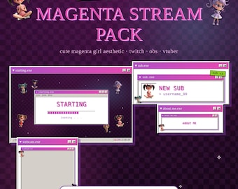 Magenta Girl Animated Stream Pack VTuber Twitch Overlay Bundle | Scenes Alerts Panels Webcam | OBS Streamlabs Kick (Digital Download)