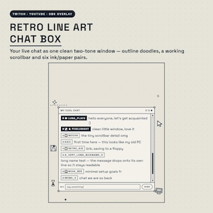 Retro Line Art Chat Box Overlay för Twitch | Minimalistisk Y2K-kontur OBS-chattwidget | 6 bläckfärger | Ingen bot, ingen kodning