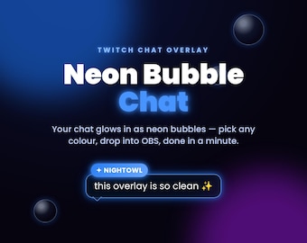 Sobreposição de balões de neon para bate-papo na Twitch | Sem StreamElements | Widget de caixa de bate-papo com balões brilhantes | Qualquer cor, emotes e emblemas | OBS Streamlabs