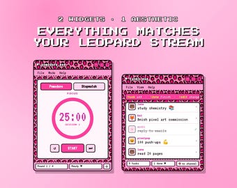 Widgets de transmissão Leopardo Rosa | Cronômetro Pomodoro + Lista de Tarefas para Twitch (Download Digital)