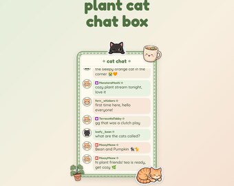 Cat Chat Box Twitch Overlay | Cozy Black Cat Orange Cat Plant Chat Widget for OBS | Sage Green Chat | No StreamElements
