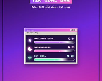 Y2K Goal Bar Twitch Overlay | Glowing Follower Sub Tip Goal Widget | Animated Win98 Stream Overlay (Digital Download)