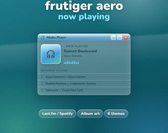 Frutiger Aero Now Playing Widget for Twitch | Glass Music Player OBS Overlay | Last.fm Spotify Song | 6 Themes | No StreamElements