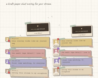 Scrapbook Chat Widget for Twitch YouTube | 5 Layouts Kraft Paper Chat Overlay for OBS