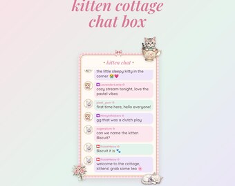 Kitten Cottage Chat Box Twitch Overlay | Cute Cat Chat Widget for OBS | Pastel Pink Kawaii Chat | No StreamElements Streamlabs