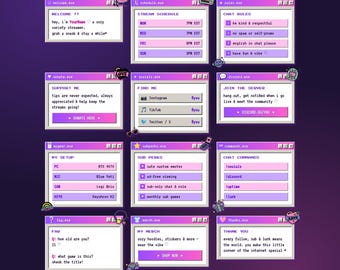 Pacote de Painéis Twitch Y2K | Painéis de Perfil Twitch Retrô Windows 98 | 12 Painéis Editáveis | Painéis de Transmissão Pixelados Fofos para Twitch Kick OBS