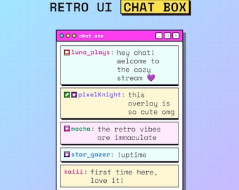 Interface retrô para o chat do Twitch | Widget de chat animado sem StreamElements | Fonte para navegador OBS | Download digital em negrito estilo anos 2000