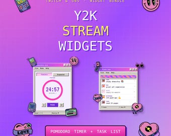 Widget de cronômetro Pomodoro Y2K + lista de tarefas | StreamElements (Download digital)