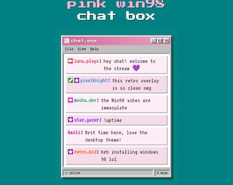 Pink Windows 98 Chat Box Twitch Overlay | Retro Y2K Chat Widget for OBS | Pixel Window with Status Bar | No StreamElements Streamlabs