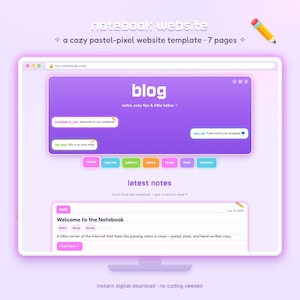 Cute Notebook Website Template HTML CSS | Pastel Kawaii Blog Layout 7 Pages | Aesthetic Personal Site, Journal, Portfolio | Digital Download