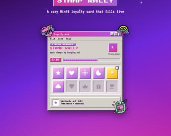 Y2K Loyalty Stamp Card Twitch Overlay | Animated Win98 Reward Widget OBS Streamlabs StreamElements | Follower Sub Bits Tip Tracker