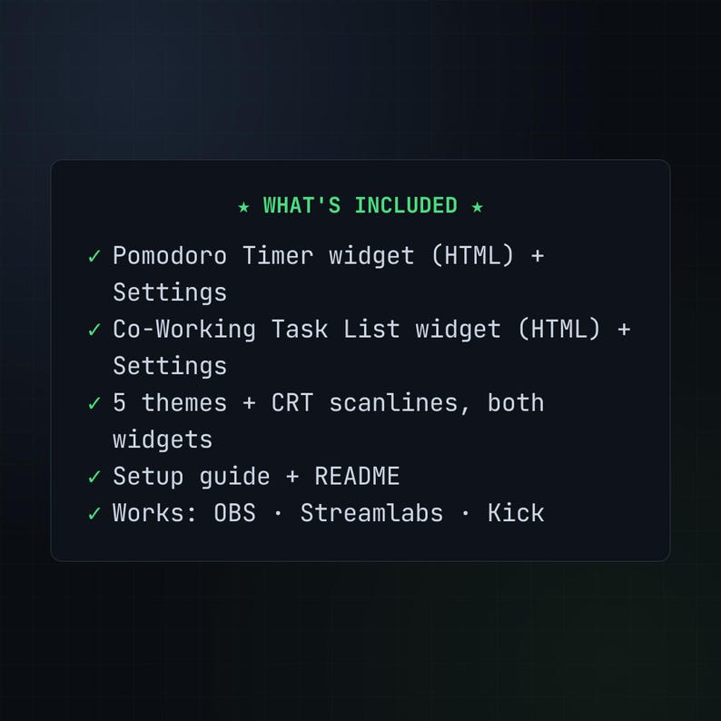 Terminal Stream Widgets | Pomodoro Timer + Task List Twitch Overlay No StreamElements | Coding Stream OBS (Digital Download) image 8