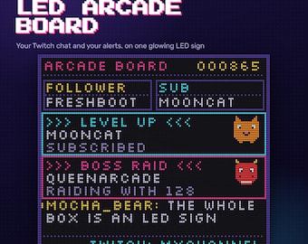 LED Arcade Twitch Chat Box and Alerts Overlay | Retro Pixel Chat Widget for OBS and StreamElements | 6 Themes | 10 Mascots