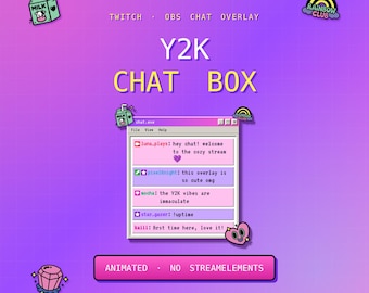 Sobreposição de caixa de bate-papo do Twitch Y2K | Widget de bate-papo animado sem StreamElements | Fonte para navegador OBS (Download digital)