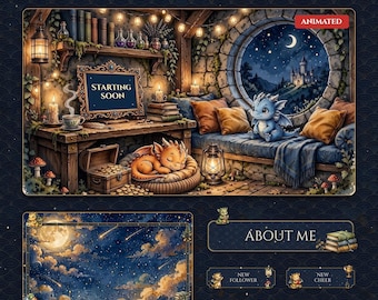 Animated Cozy Dragon Twitch Overlay Pack | Fantasy Baby Dragon Stream Package | OBS Twitch Panels Alerts Webcam Chat Frames VTuber