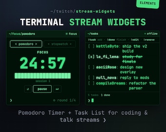 Widgets de Transmissão para Terminal | Cronômetro Pomodoro + Lista de Tarefas com Sobreposição para Twitch (Sem StreamElements) | Transmissão de Programação com OBS (Download Digital)