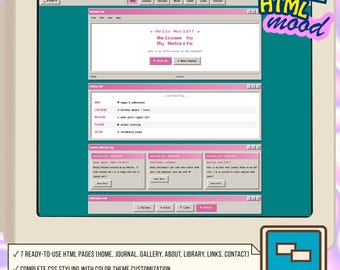 Modelo de site HTML rosa retrô Y2K para Windows 98 (Download digital)