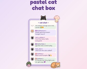 Pastel Cat Chat Box Twitch Overlay | Kawaii Black Cat Orange Cat Plant Chat Widget for OBS | Lavender Pink | No StreamElements