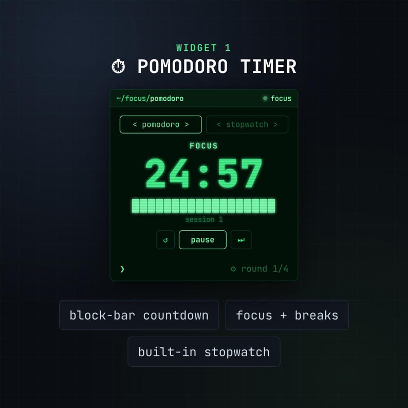 Terminal Stream Widgets | Pomodoro Timer + Task List Twitch Overlay No StreamElements | Coding Stream OBS (Digital Download) image 4