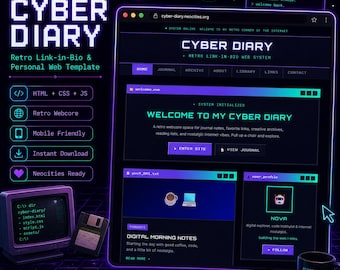 Cyberpunk Y2K Internet HTML Website Template Blog Layout Retro Personal Web Design (Digital Download)