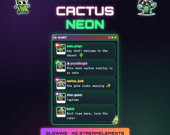 Cactus Neon Twitch Chat Overlay | Auto Avatars by Username | Animated No StreamElements OBS Widget | Desert Stream Reactions