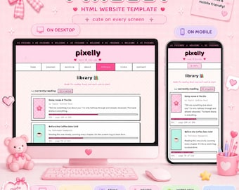 Pastel Pink Y2K HTML Website Template Blog Layout (Digital Download)