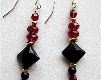 Red, Black and Gold Drop Earrings