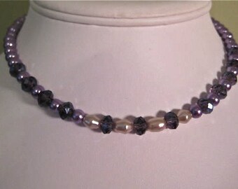 Smoke Fire Polished Glass Crystal and Pearl Necklace