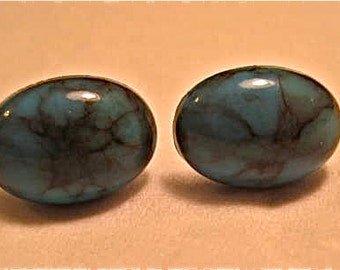 Turquoise Marbled Oval Pierced Earrings