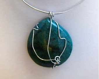 Large Chrysocolla Jasper and Sterling Silver Pendant