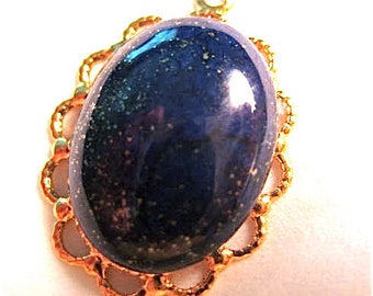 Midnight Blue and Gold Filled Lacy Pendant