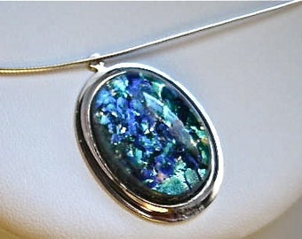 Green Opal Vintage Czech Glass Cabochon Pendant