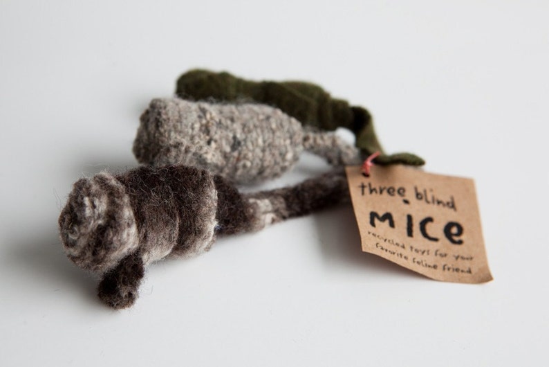 Mini catnip fuzzy mice toys 3 pack combo deal, filled with organic catnip , made from wool sweater scraps, unique cat toy, image 2