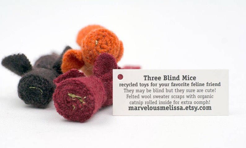 eco friendly cat toys, set of 3 wool sweater mice, catnip filled, assorted colors, image 6