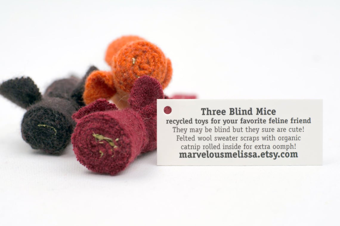 Organic Cat Toys Set of Three Wool Catnip Mice Multi Color Etsy