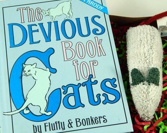 Devious Book for Cats,  Gift Box Combo with darn!socks Toy, Pet Pamperer Gift,  Cat Lover Gift, Eco-friendly Pet Toys