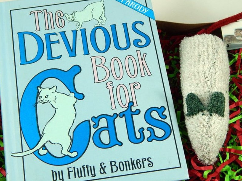 Devious Book for Cats, Gift Box Combo with darnsocks Toy, Pet Pamperer Gift, Cat Lover Gift, Eco-friendly Pet Toys image 1