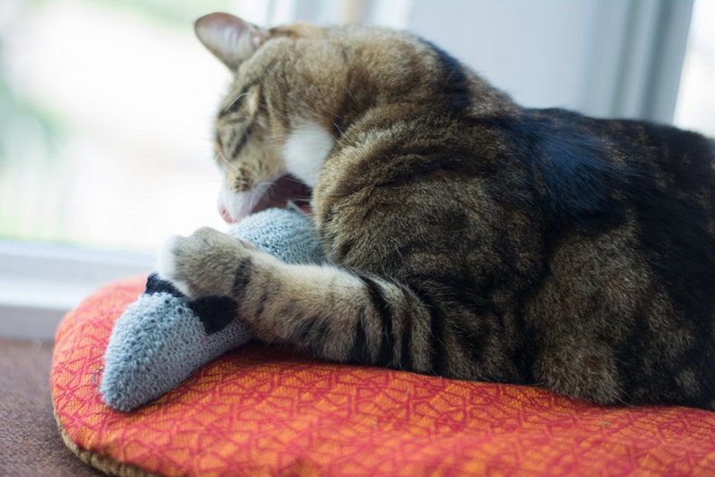 Large Organic Catnip Mouse Toy, Perfect for Kicking, Marvelous Melissa sock mouse, recycled wool, READY TO SHIP, gifts for pet lovers, chat image 1