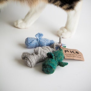 Mini catnip fuzzy mice toys 3 pack combo deal, filled with organic catnip , made from wool sweater scraps, unique cat toy, image 4