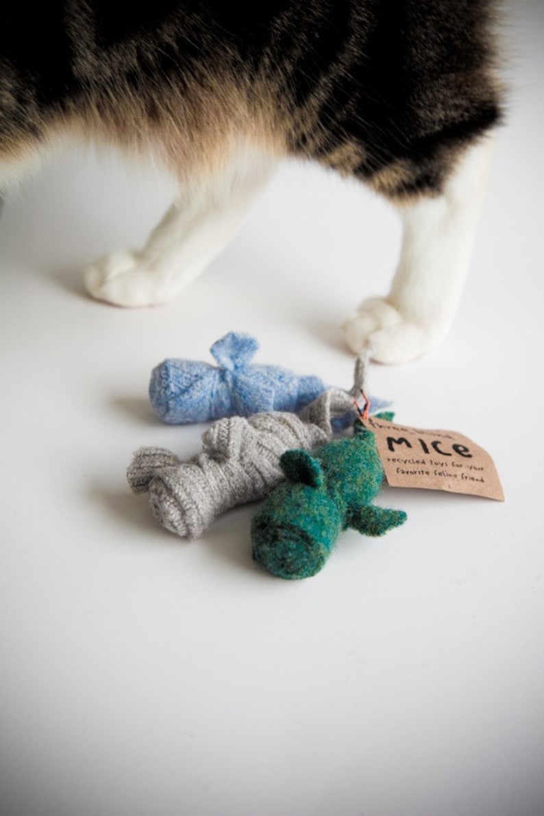 Mini catnip fuzzy mice toys 3 pack combo deal, filled with organic catnip , made from wool sweater scraps, unique cat toy, image 4