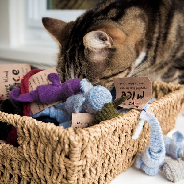 Mini catnip fuzzy mice toys-- 3 pack combo deal, filled with organic catnip , made from wool sweater scraps, unique cat toy,