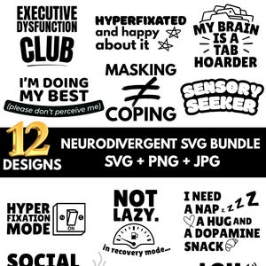 Neurodivergent SVG Bundle | 12 Empowering Quotes for Cricut & Silhouette | Mental Health, ADHD, Autism Awareness Digital Designs